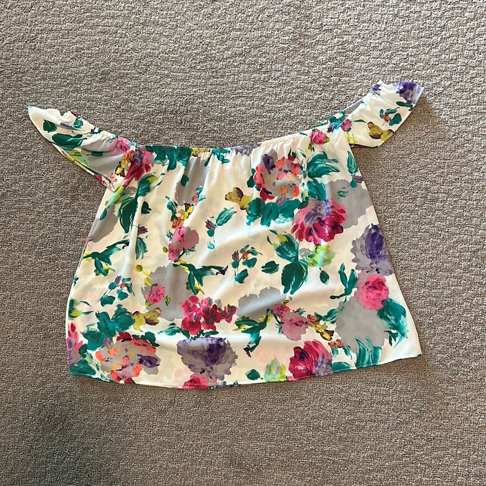 Floral watercolor off the shoulder shirt